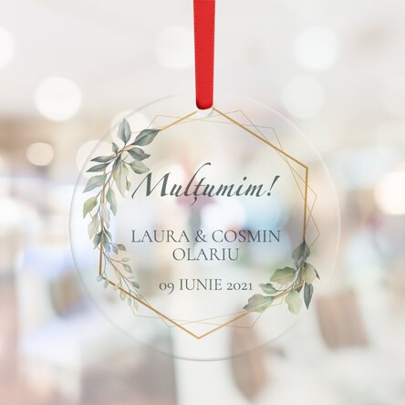 Ornament rotund personalizat cu text - Thank you (alb)