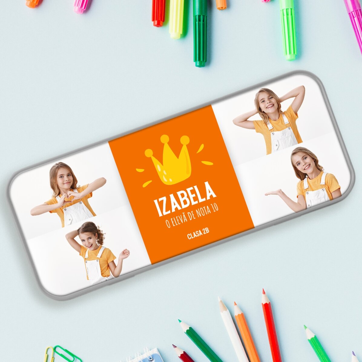 Penar personalizat cu 4 poze și text - Cel mai bun elev