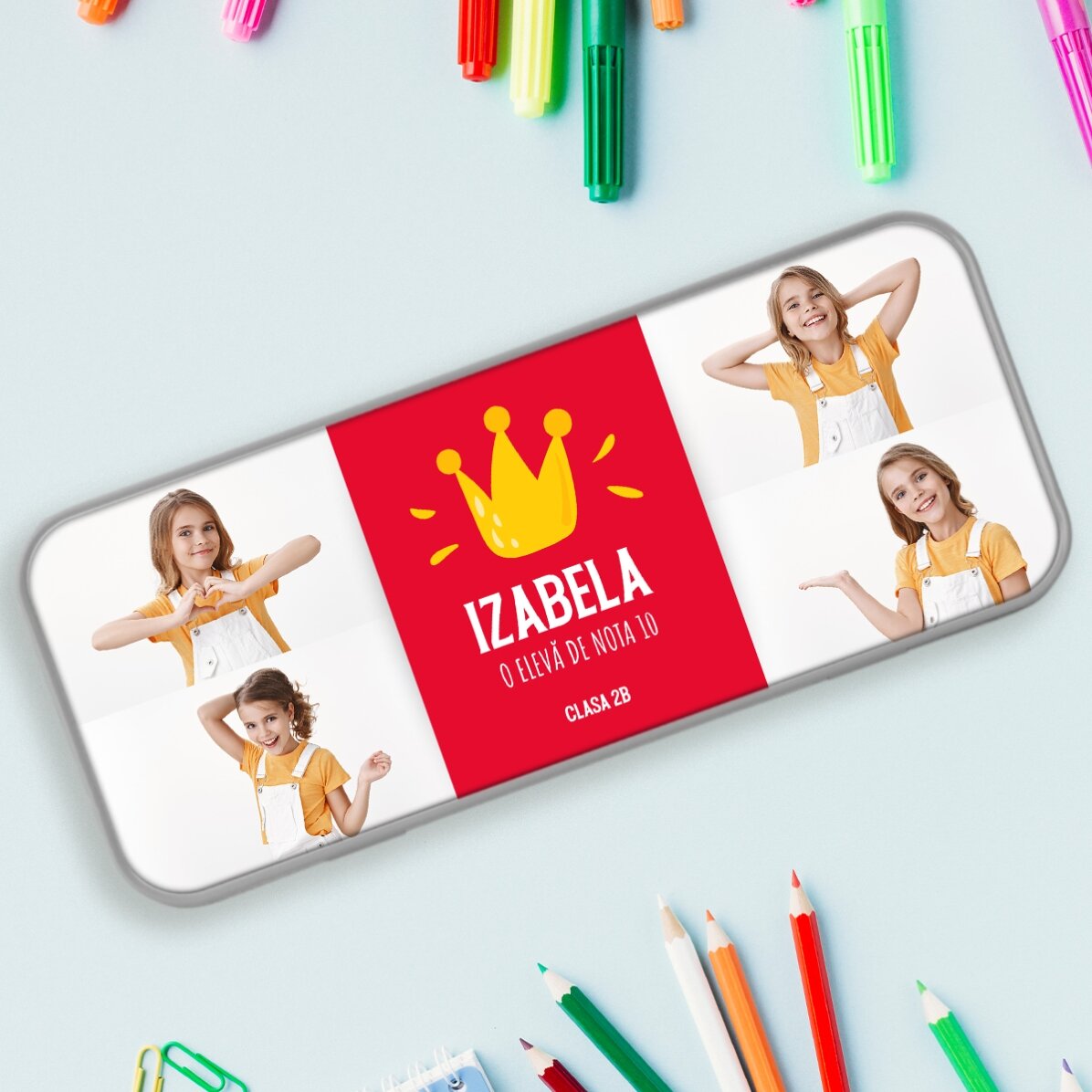 Penar personalizat cu 4 poze și text - Cel mai bun elev