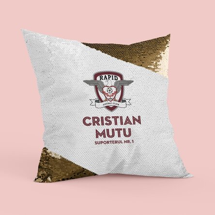 Pernă FC Rapid 1923 personalizată cu nume și text Paiete aurii