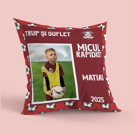 Pernă FC Rapid 1923 personalizată cu text și poză, format mare - Micul rapidist