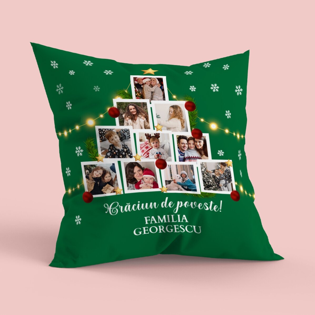 Pernă personalizată cu 10 poze și mesaj - Crăciun