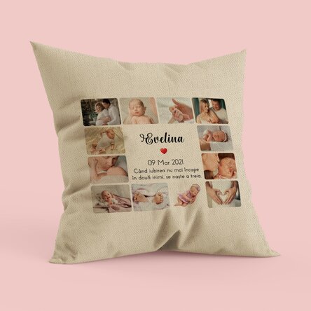 Pernă personalizată cu 12 poze și text - Baby In