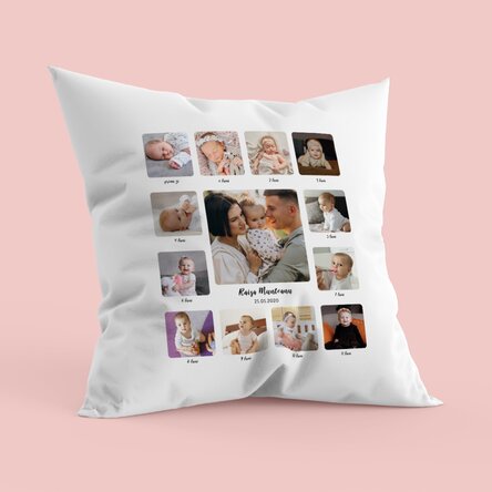 Pernă personalizată cu 13 poze și text - Primul meu an
