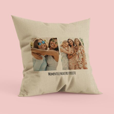 Pernă personalizată cu 2 poze portret și text - In