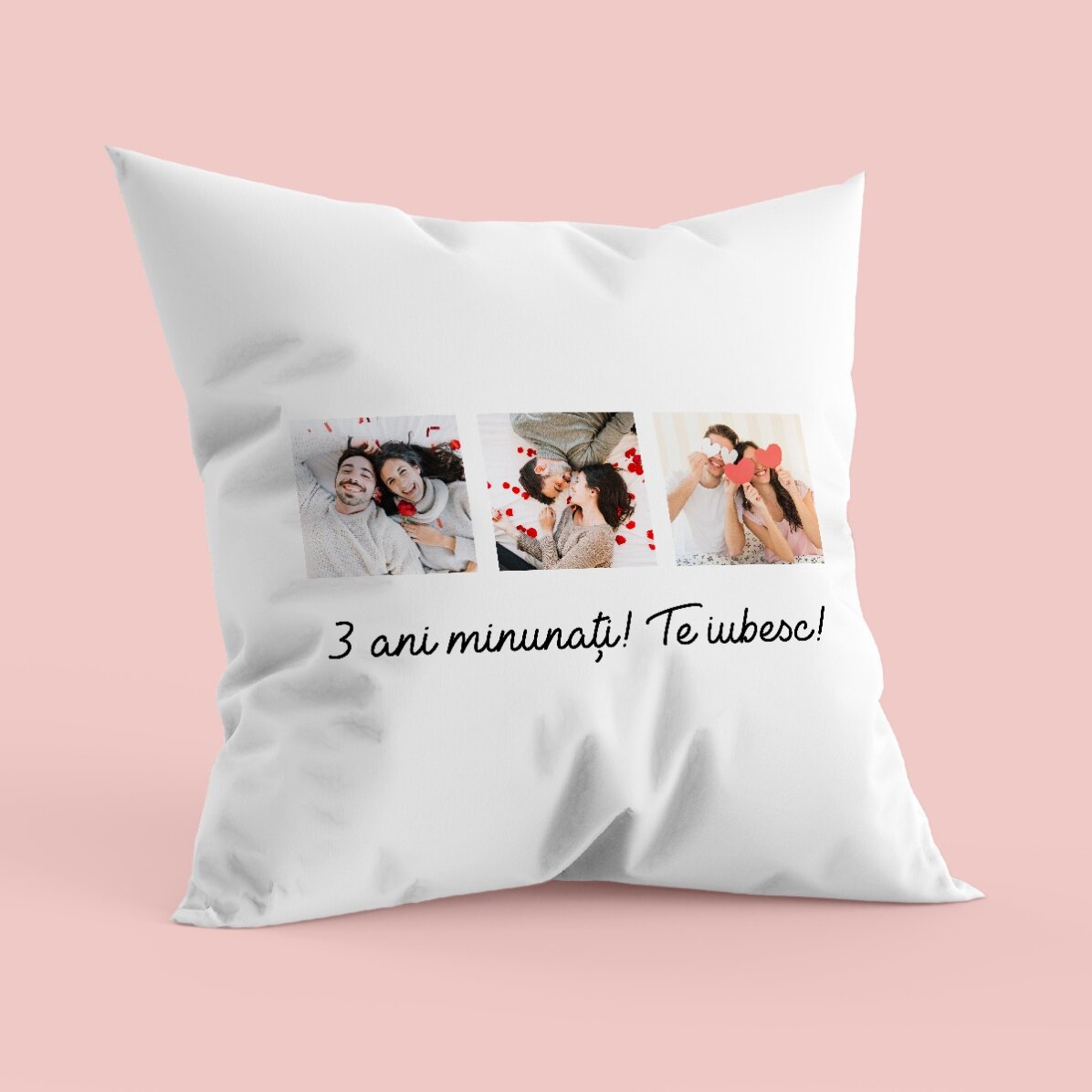 Pernă personalizată cu 3 poze și text