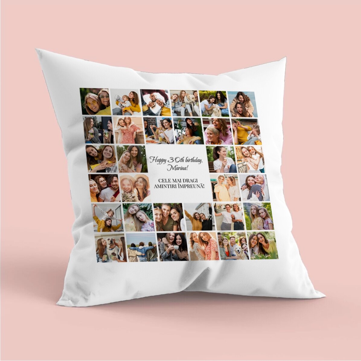 Pernă personalizată cu 32 poze și mesaj - Zi de naștere