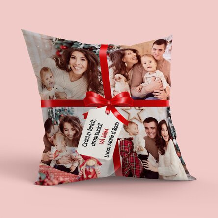Pernă personalizată cu 4 poze și mesaj - Cadoul perfect