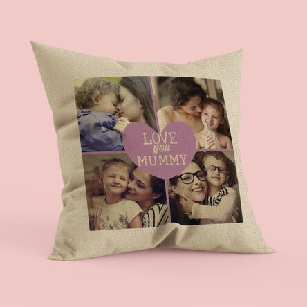 Pernă personalizată cu 4 poze și text - In