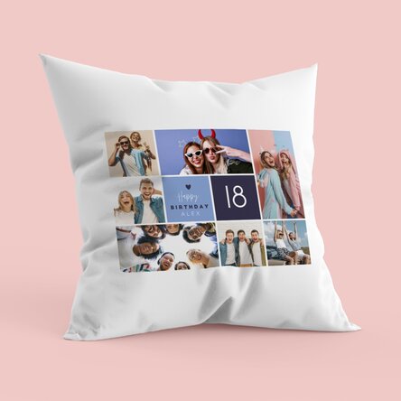 Pernă personalizată cu 7 poze portret și text - Happy birthday