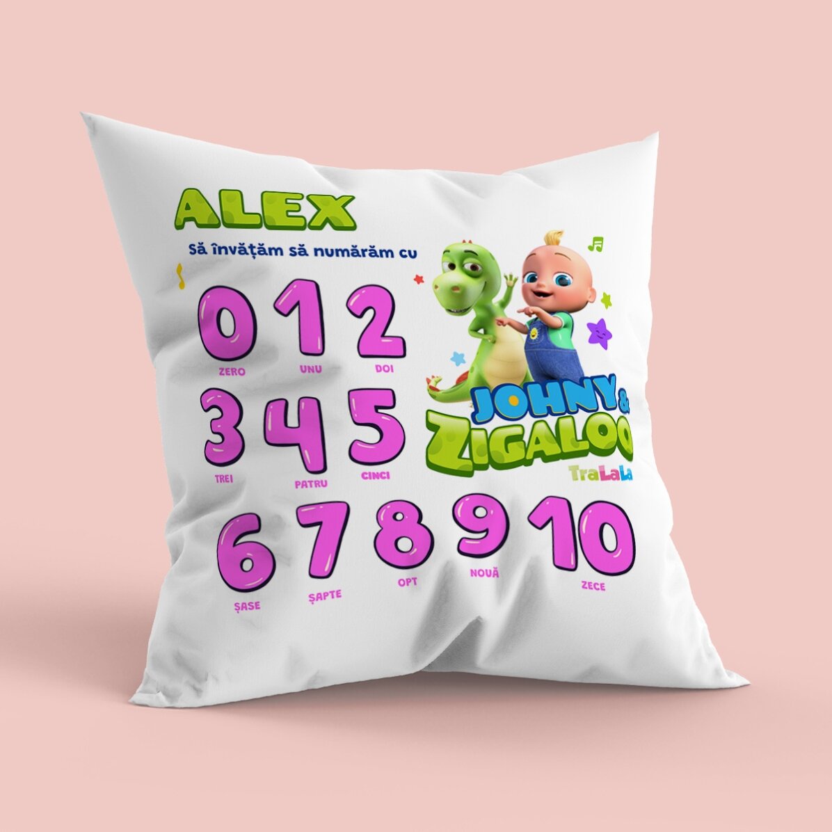 Pernă personalizată cu nume - Învățăm să numărăm cu TraLaLa