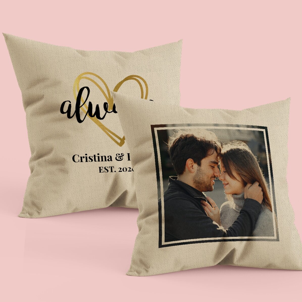 Pernă personalizată cu o poză și mesaj față-verso - Always