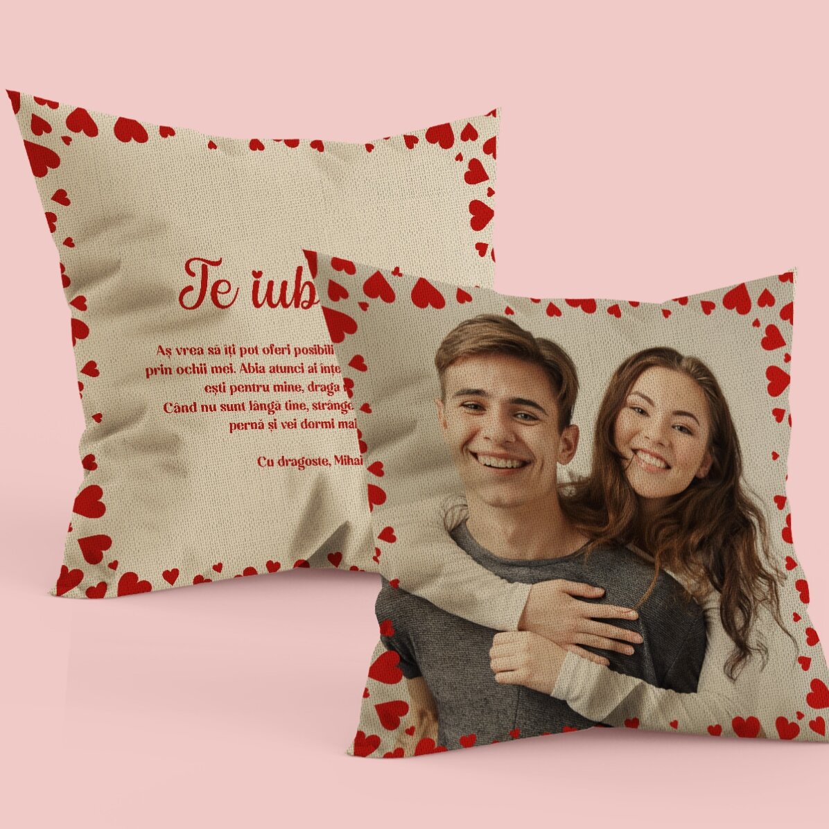 Pernă personalizată cu o poză și mesaj față-verso - Love
