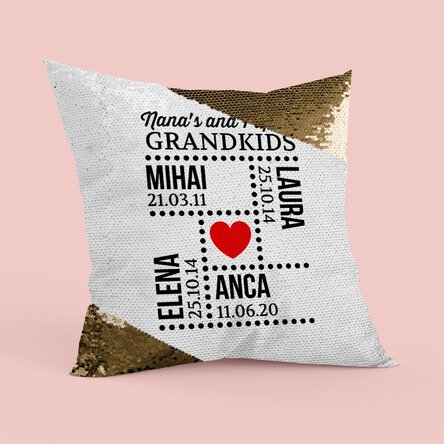 Pernă personalizată cu text - Nepoți - Paiete aurii