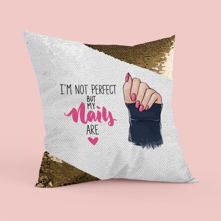 Pernă personalizată cu text - Perfect Nails - Paiete aurii