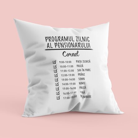 Pernă personalizată cu text - Program zilnic