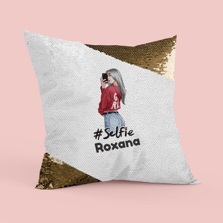 Pernă personalizată cu text - #selfie Paiete aurii