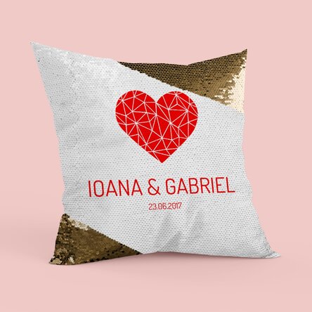 Pernă personalizată - Inimă geometrică - Paiete aurii