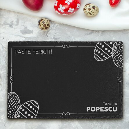 Placă de ardezie gravată personalizată cu text - Paștele în familie
