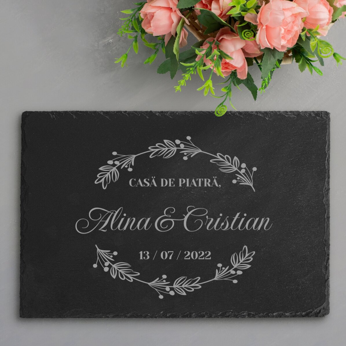 Placă de ardezie gravată personalizată cu text - Wedding