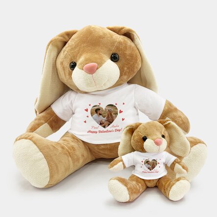 Pluș iepure personalizat cu o poză și text - Inimioare