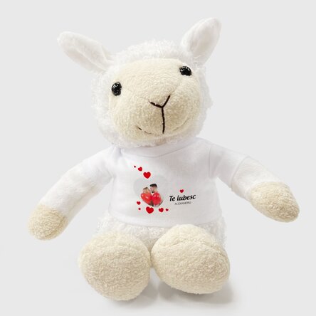 Pluș oaie personalizat cu o poză și mesaj de dragoste 