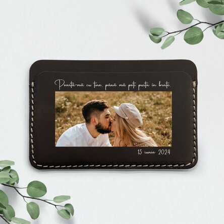 Portofel din piele personalizat color cu o poză și mesaj