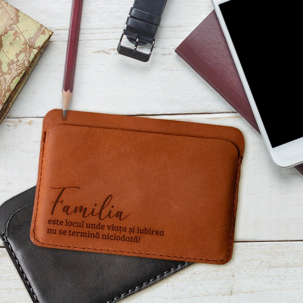 Portofel din piele personalizat cu mesaj - Familia 