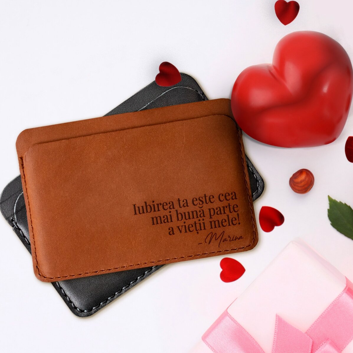 Portofel din piele personalizat cu mesaj și semnătură - Iubirea ta