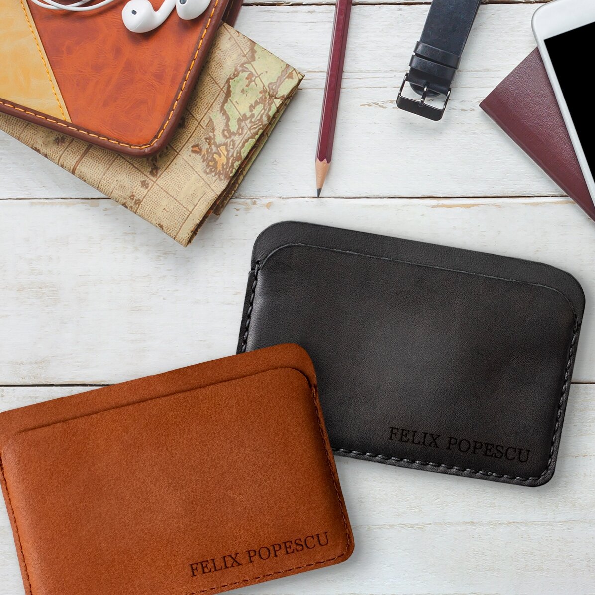 Portofel din piele personalizat cu nume