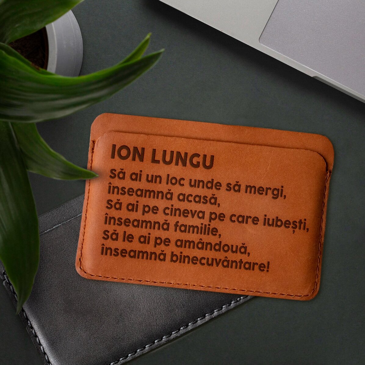 Portofel din piele personalizat cu text pentru familie