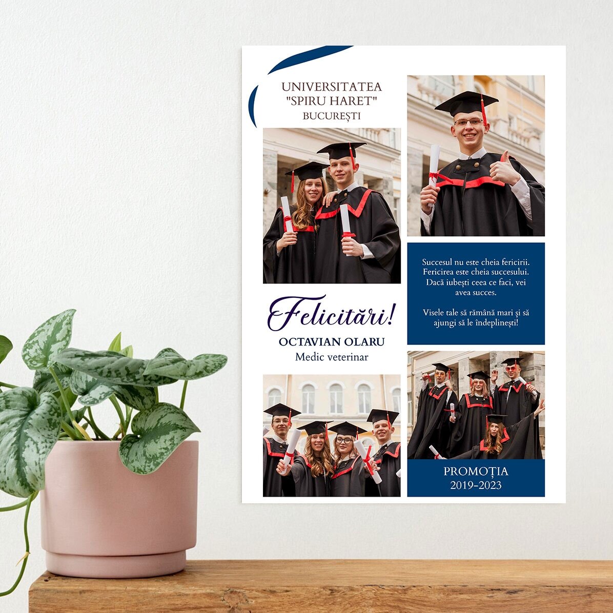 Poster personalizat cu 4 poze și mesaj - Absolvire