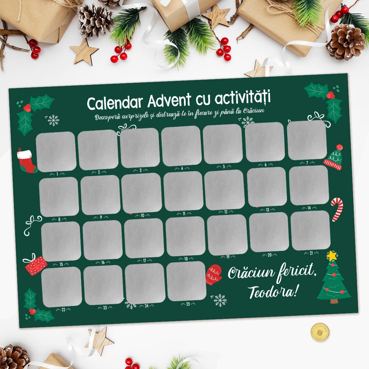 Poster Advent răzuibil personalizat cu mesaje - Activități 