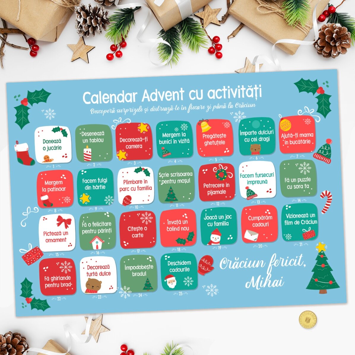 Poster Advent răzuibil personalizat cu mesaje - Activități 