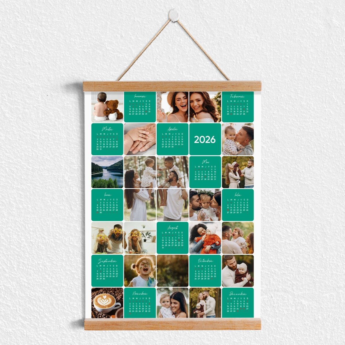 Poster calendar cu agățătoare personalizat cu 16 poze