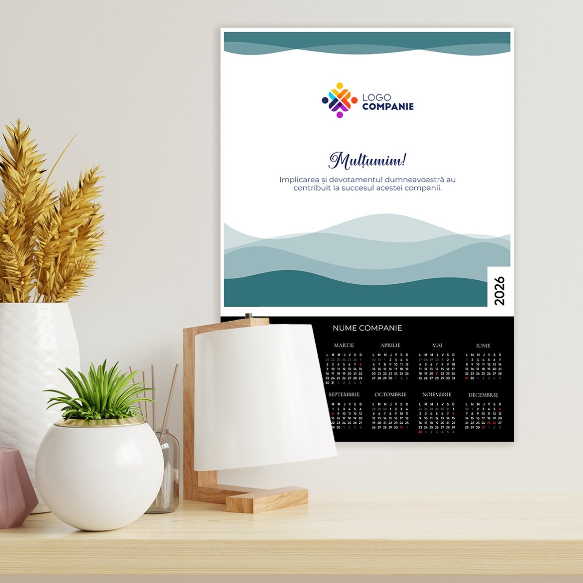 Poster calendar personalizat cu logo și text -  Mulțumim!