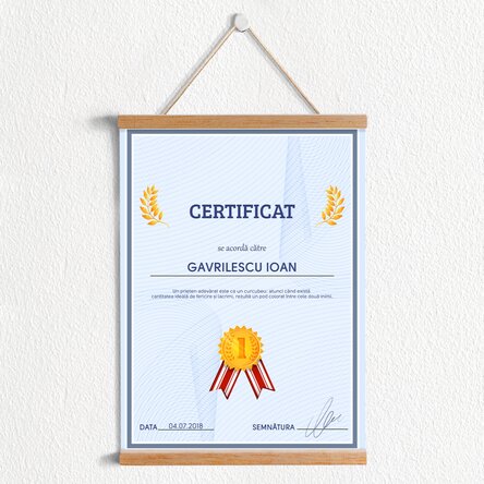 Poster cu agățătoare personalizat - Certificat de recunoștință