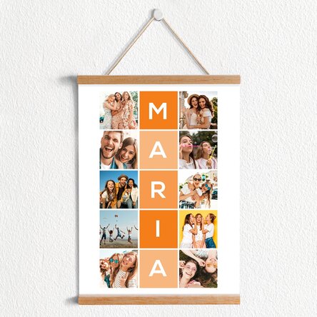 Poster cu agățătoare personalizat cu 10 poze și nume din 5 litere