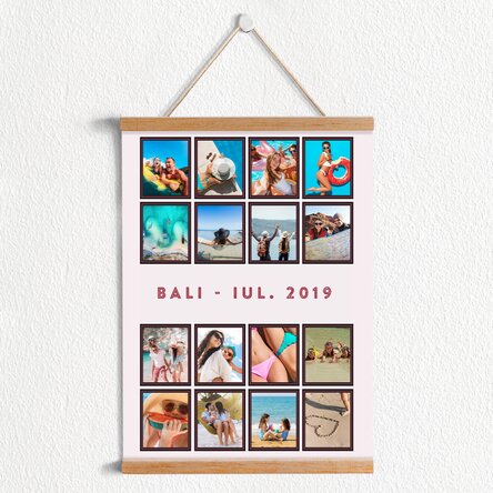 Poster cu agățătoare personalizat cu 16 poze de vacanță
