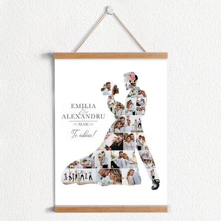 Poster cu agățătoare personalizat cu 28 poze și text pentru nuntă - Mire și mireasă