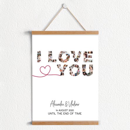 Poster cu agățătoare personalizat cu 39 de fotografii și text - I love you