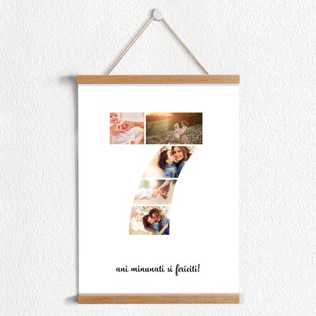 Poster cu agățătoare personalizat cu 5 poze model numărul 7 și mesaj text