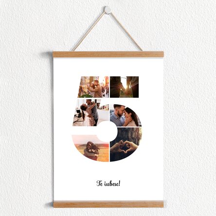 Poster cu agățătoare personalizat cu 6 poze model numărul 5 și mesaj text
