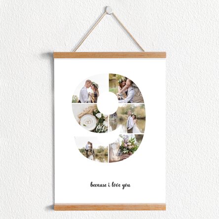 Poster cu agățătoare personalizat cu 6 poze model numărul 9 și mesaj text