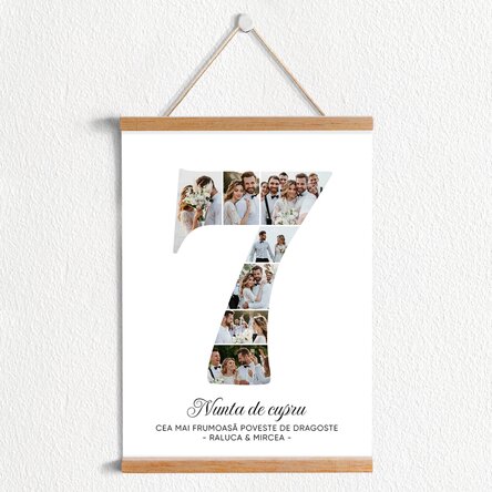 Poster cu agățătoare personalizat cu cifra 7, fotografii și mesaj - Aniversare relație