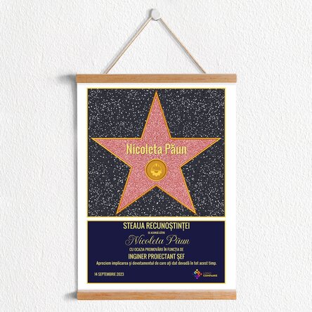 Poster cu agățătoare personalizat cu logo și text - Steaua recunoștinței pentru ingineri