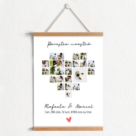 Poster cu agățătoare personalizat cu text și 21 poze - Povestea noastră