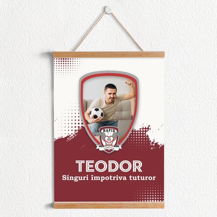 Poster cu agățătoare personalizat FC Rapid personalizat cu poză și mesaj