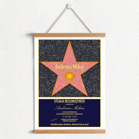 Poster cu agățătoare personalizat - steaua recunoștinței pentru absolvire