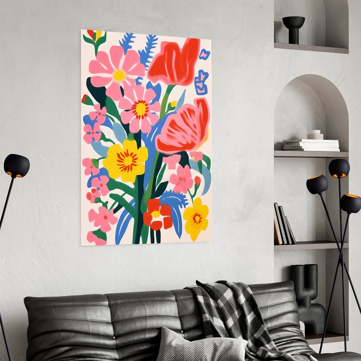 Poster Ilustrație flori colorate, desenate 1